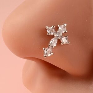 Silver Cross Nose Stud L Shape